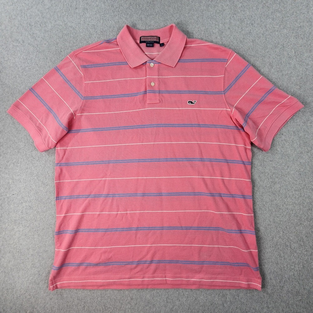 Vineyard Vines Striped Short Sleeve Shirt Mens L Pink Blue Relaxed Pima Cotton